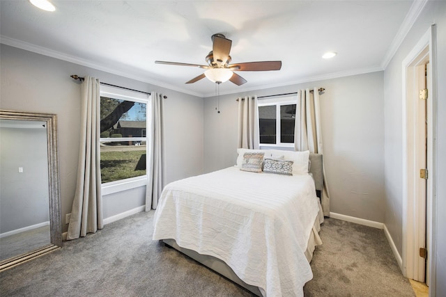 109 Belden Cir, Mckinney, TX 75069 - bedroom with light colored carpet, baseboards, ornamental molding, and ceiling fan