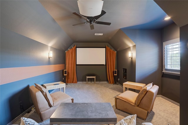 62 Cypress Ct, Trophy Club, TX 76262 - cinema room with carpet flooring, a ceiling fan, and vaulted ceiling