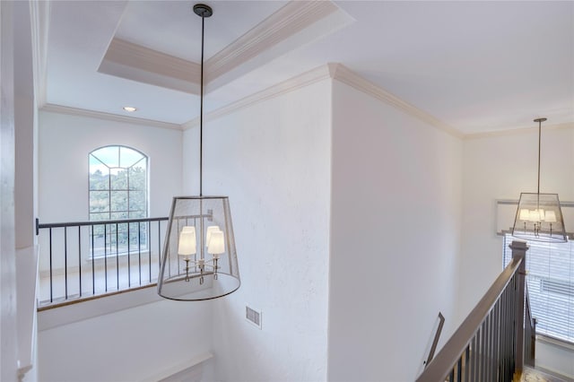 62 Cypress Ct, Trophy Club, TX 76262 - stairway featuring ornamental molding and a raised ceiling