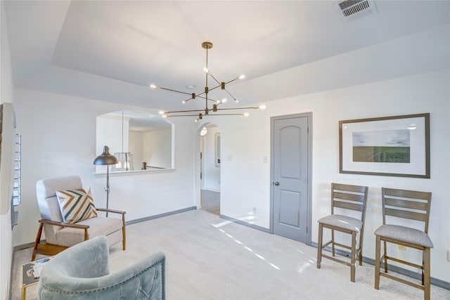 62 Cypress Ct, Trophy Club, TX 76262 - sitting room with arched walkways, baseboards, a chandelier, and carpet floors