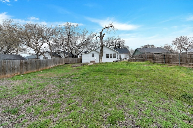 view of yard with a fenced backyard