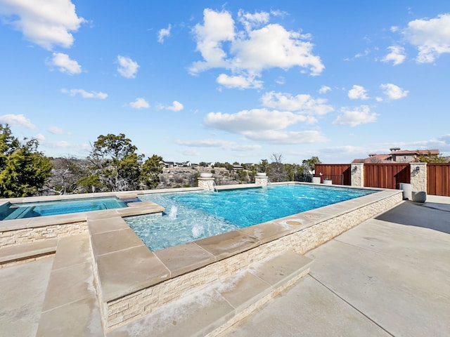 view of pool featuring a fenced in pool, a patio area, and fence