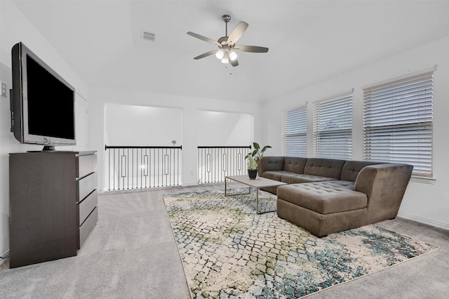 782 Corner Post Path, Celina, TX 75009 - living room with ceiling fan, carpet, baseboards, and high vaulted ceiling