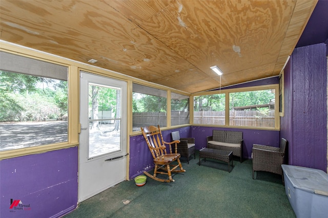 sunroom / solarium with vaulted ceiling and wooden ceiling