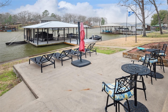 154 Bayside Cir, Malakoff, TX 75148 - view of patio featuring a boat dock, a gazebo, and a water view