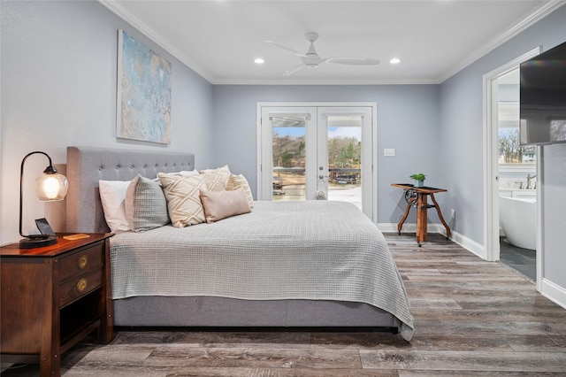 154 Bayside Cir, Malakoff, TX 75148 - bedroom featuring french doors, access to exterior, crown molding, multiple windows, and recessed lighting