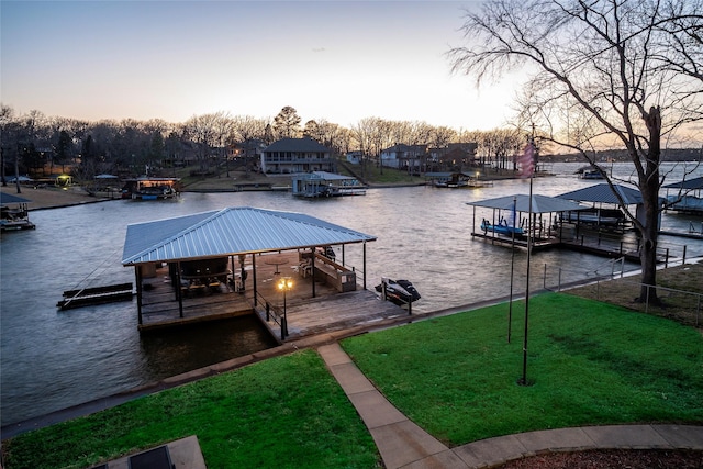 view of dock with a water view and boat lift