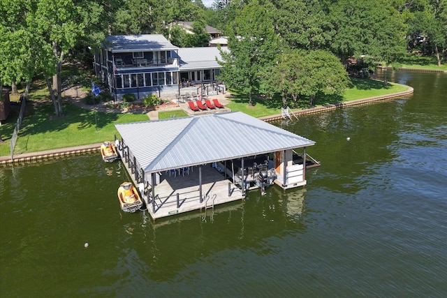 154 Bayside Cir, Malakoff, TX 75148 - dock featuring boat lift, a water view, and a wooded view
