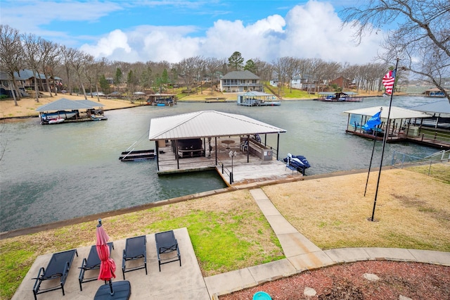 dock area featuring a water view and boat lift