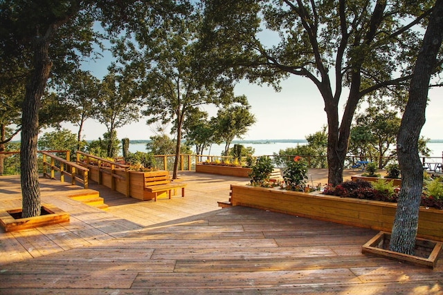 deck with a water view