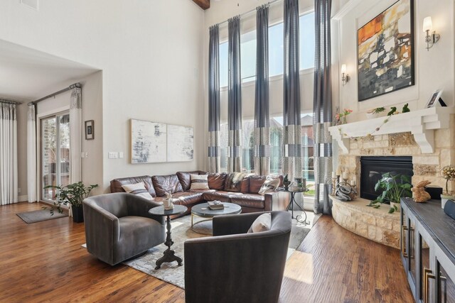 unfurnished office featuring vaulted ceiling with beams, dark wood-style flooring, baseboards, and a notable chandelier