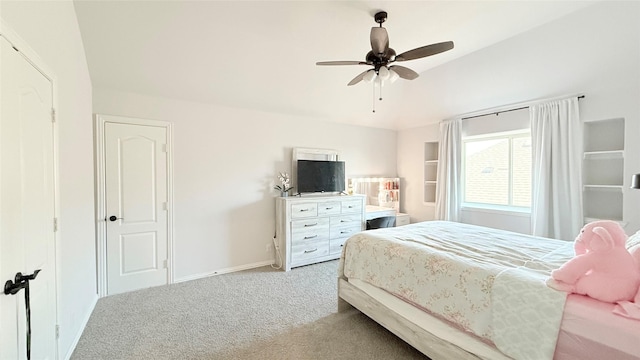 bedroom featuring ceiling fan, carpet floors, and baseboards