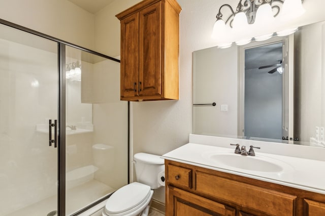 5805 Parker Village Dr, Parker, TX 75002 - bathroom with a stall shower, toilet, vanity, and ceiling fan