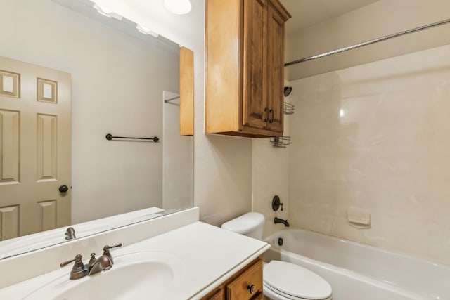 bathroom with toilet, shower / bath combination, and vanity