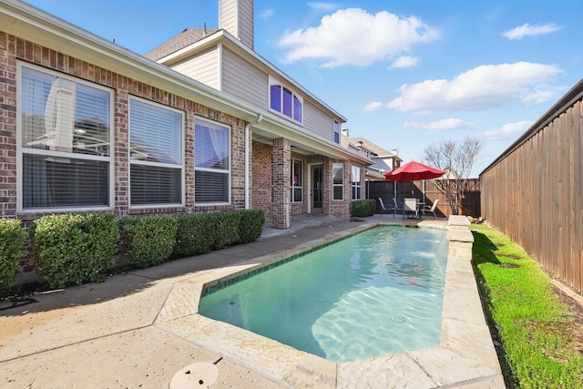 view of pool with a patio, a fenced backyard, and a fenced in pool