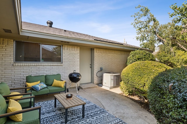 view of patio featuring grilling area, outdoor lounge area, and cooling unit