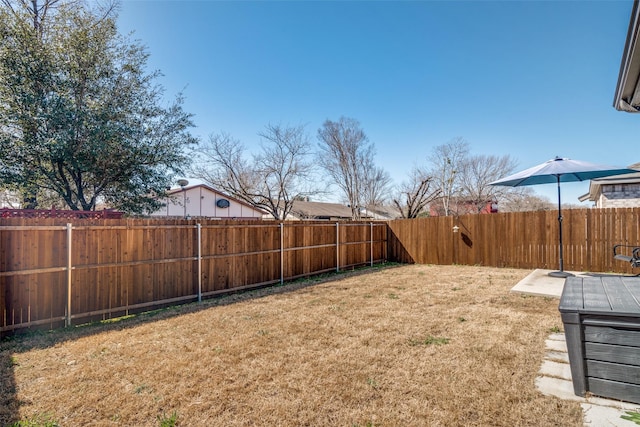 view of yard with a fenced backyard