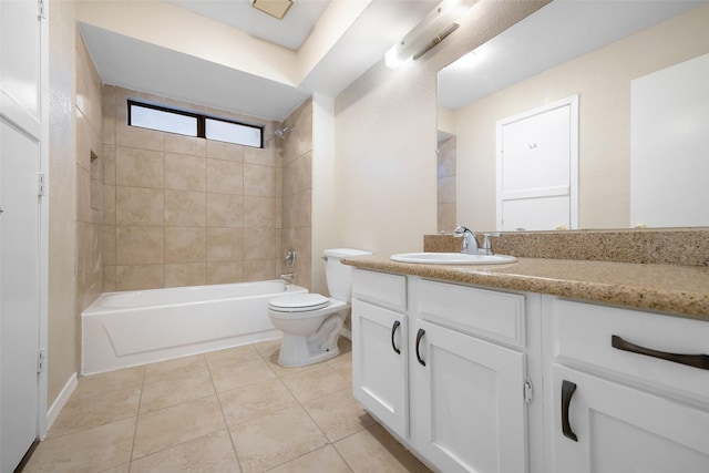 full bathroom with toilet, tile patterned flooring,  shower combination, and vanity