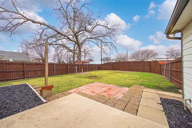 view of yard with a patio area and a fenced backyard