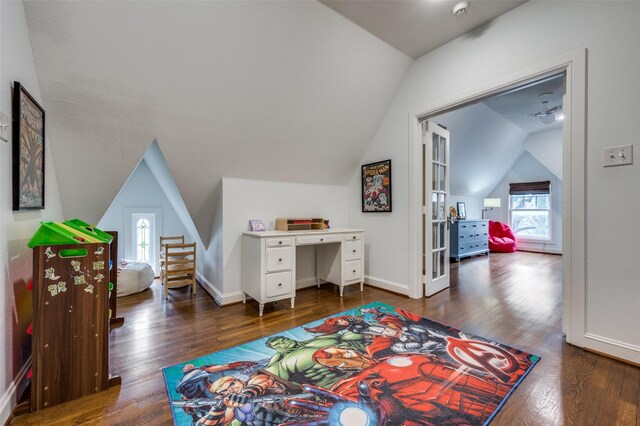 6306 Tremont St, Dallas, TX 75214 - office area featuring vaulted ceiling, wood finished floors, and baseboards