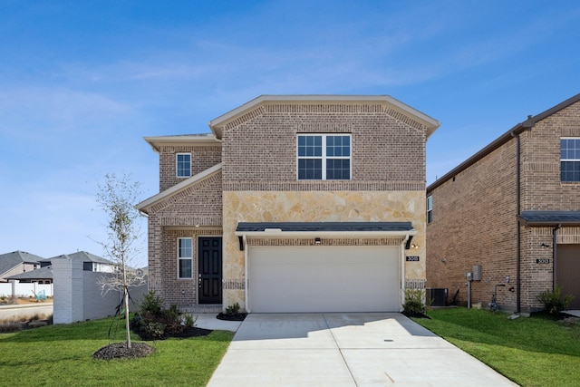 3015 Isla Ter, Princeton, TX 75407 - view of front of house with brick siding, concrete driveway, a front yard, and an attached garage