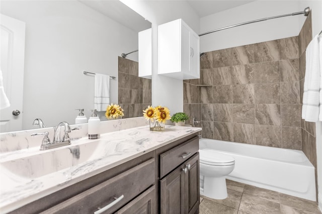 full bathroom featuring toilet, shower / tub combination, and vanity