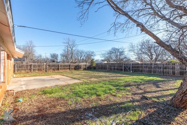 view of yard featuring a fenced backyard and a patio