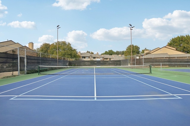 view of tennis court with fence