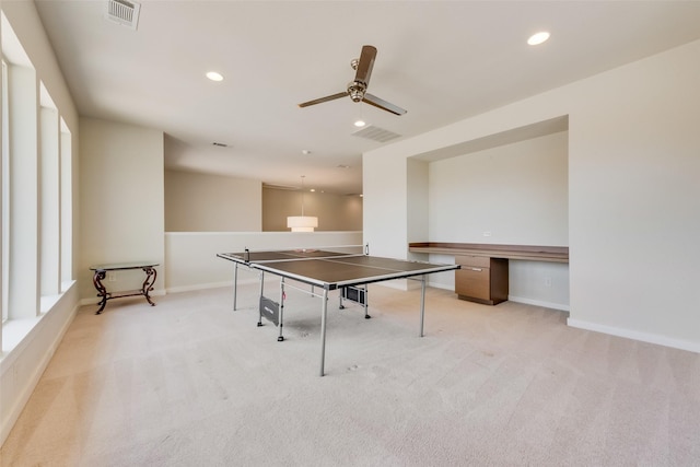 3743 Pistol Creek Dr, Frisco, TX 75034 - recreation room featuring light colored carpet, a ceiling fan, recessed lighting, and baseboards