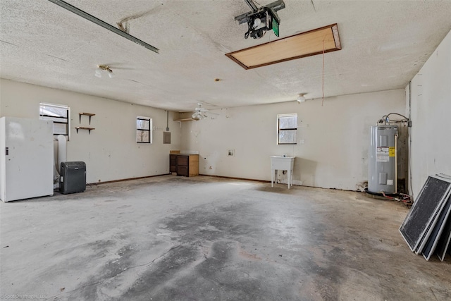 garage featuring water heater