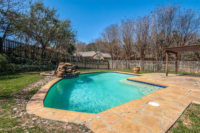 view of swimming pool with a patio, a fenced backyard, and a fenced in pool