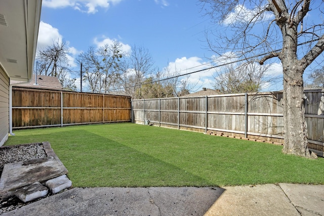 view of yard with a fenced backyard