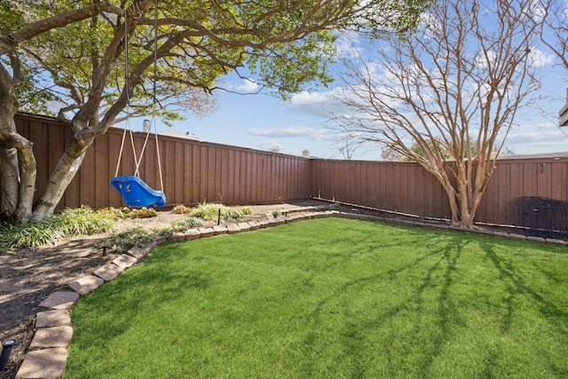 view of yard with a fenced backyard