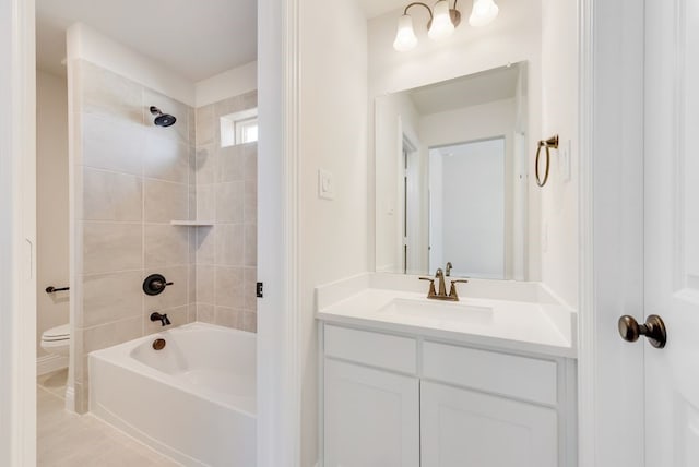 full bathroom with toilet,  shower combination, and vanity