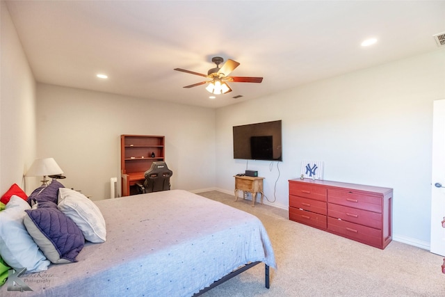 357 County Road 337, Tuscola, TX 79562 - bedroom featuring visible vents, baseboards, recessed lighting, and light colored carpet