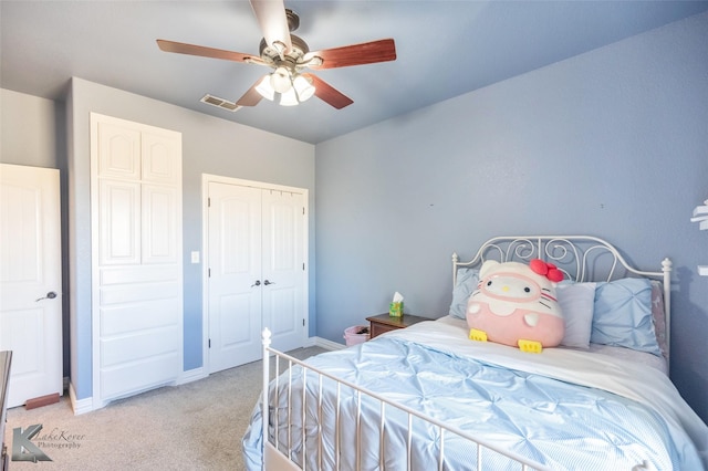 357 County Road 337, Tuscola, TX 79562 - carpeted bedroom featuring visible vents, baseboards, a ceiling fan, and a closet