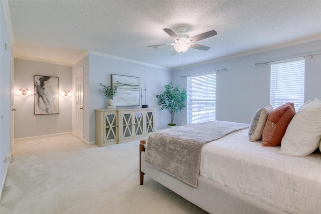 13 Gettysburg Ln, Richardson, TX 75080 - carpeted bedroom featuring ornamental molding, a textured ceiling, baseboards, and ceiling fan