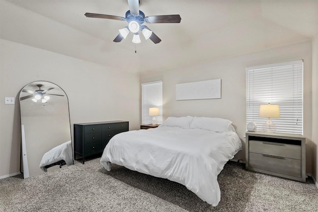 bedroom featuring ceiling fan and carpet floors