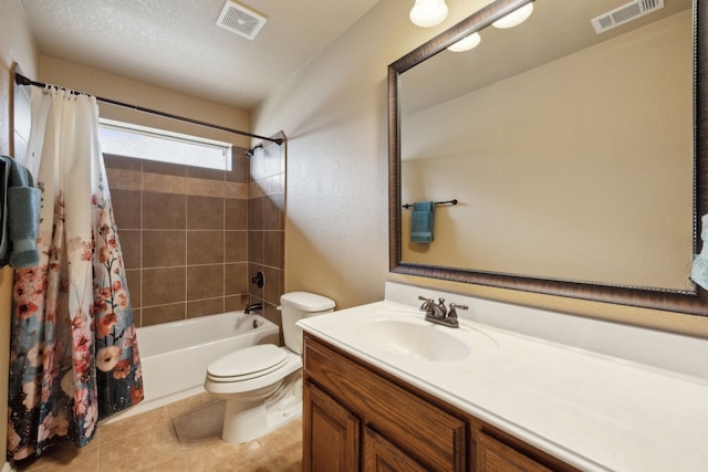 full bath with visible vents, toilet, shower / bath combo, and vanity