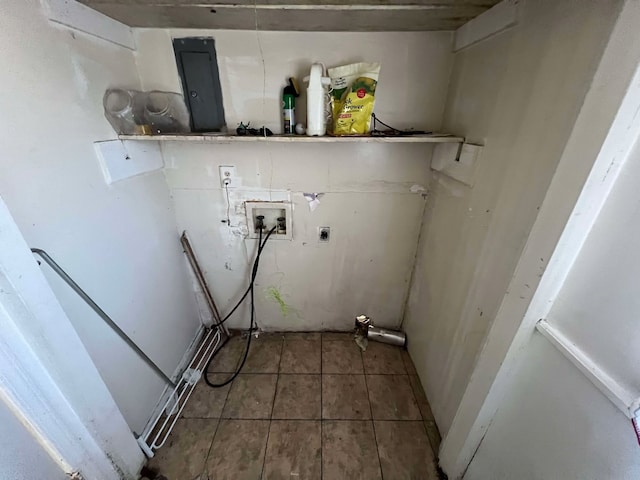 laundry room featuring laundry area, washer hookup, tile patterned flooring, and electric dryer hookup