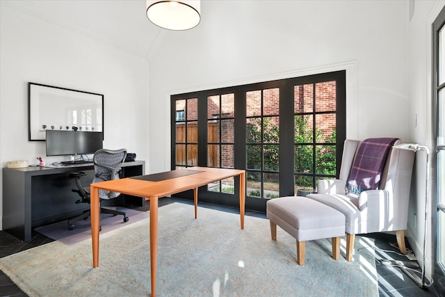 office with lofted ceiling