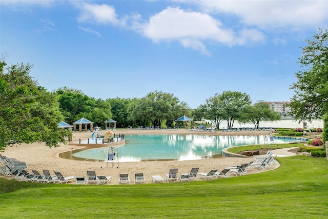 community pool with a yard