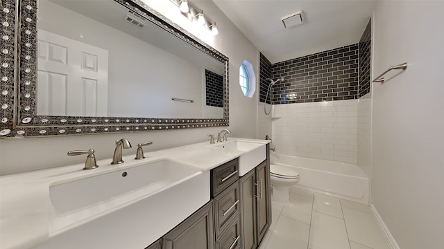 bathroom featuring  shower combination, visible vents, a sink, and toilet