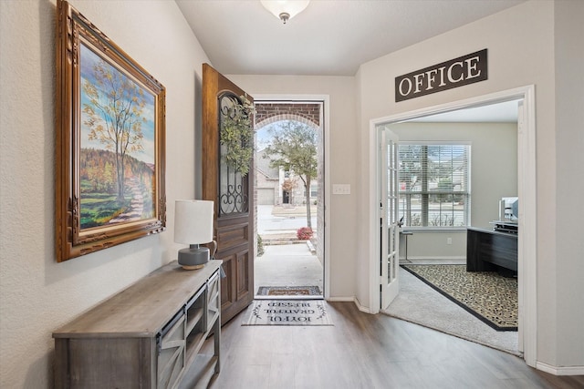 foyer featuring wood finished floors