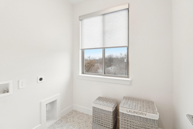 laundry room featuring baseboards, laundry area, washer hookup, and hookup for an electric dryer