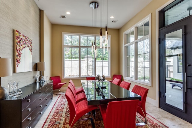 dining area featuring recessed lighting, visible vents, and a healthy amount of sunlight