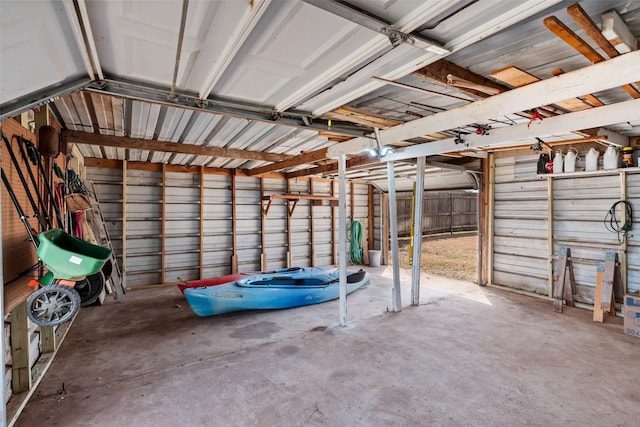 garage with metal wall