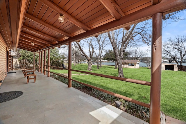 view of patio / terrace featuring an outdoor structure