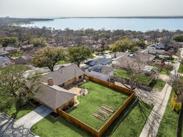 aerial view featuring a residential view and a water view