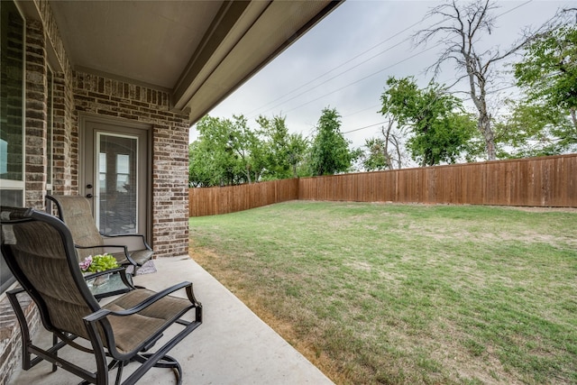 view of yard featuring a patio area and a fenced backyard